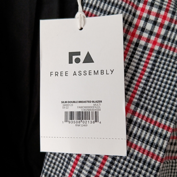 NEW Free Assembly Double Breasted Blazer Red White Black Plaid Retro Large Gift - Picture 2 of 15